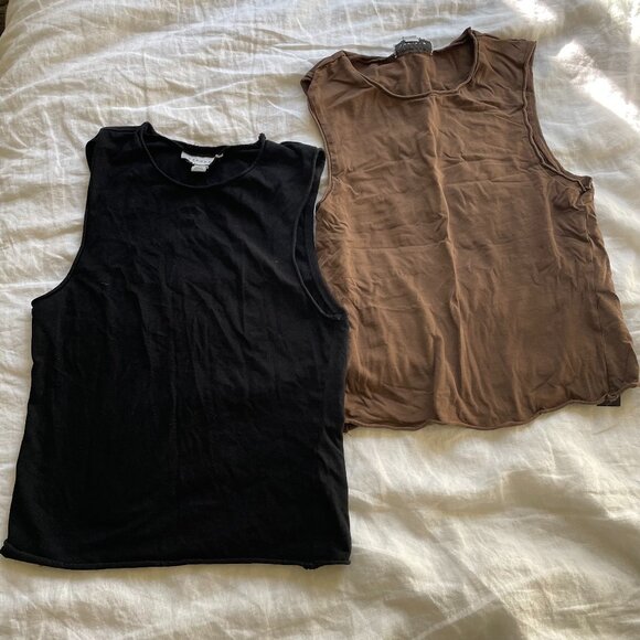 Set of 2 Topshop fitted tank tops brown and black size small - Picture 1 of 4